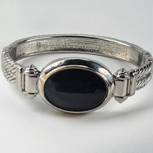 SILVER & BLACK STONE BANGLE BRACELET